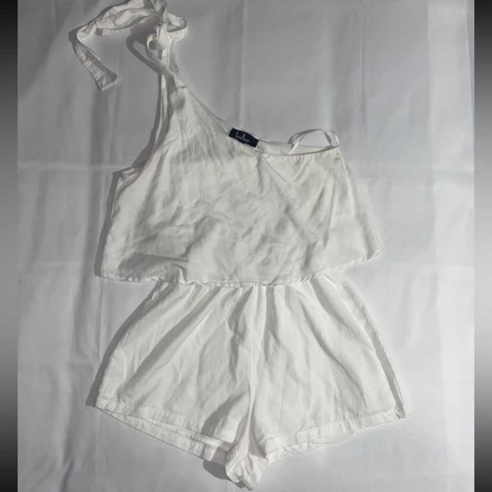 Lulus One Shoulder Tie White Flowy Shorts Romper